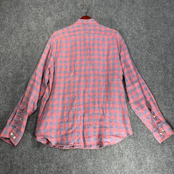 Banana Republic Shirt Mens Large Camden Fit Red Blue Linen Check Button Down - Picture 7 of 8